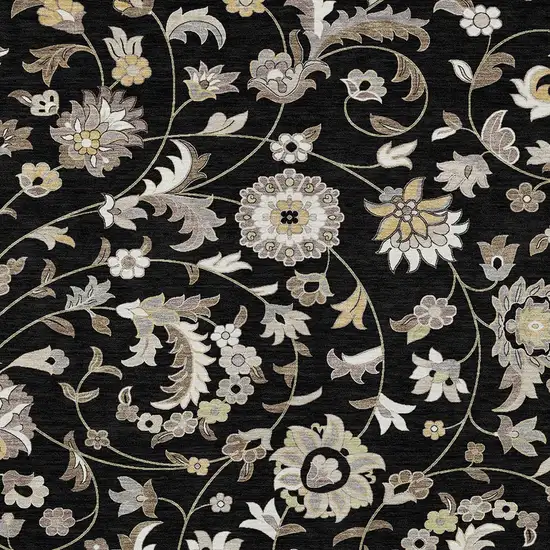 Black Beige And Ivory Floral Washable Indoor Outdoor Area Rug Photo 5
