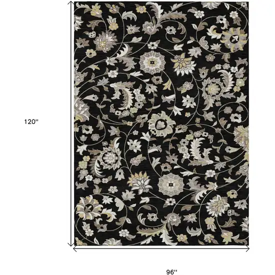 Black Beige And Ivory Floral Washable Indoor Outdoor Area Rug Photo 3