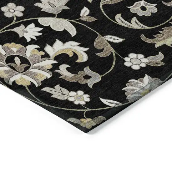 Black Beige And Ivory Floral Washable Indoor Outdoor Area Rug Photo 4