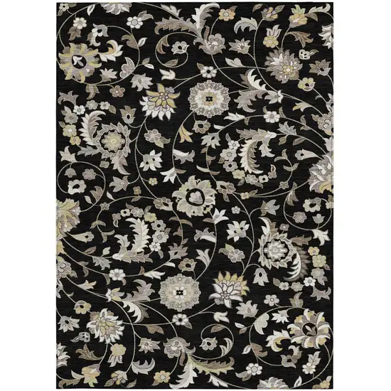 Black Beige And Ivory Floral Washable Indoor Outdoor Area Rug Photo 6