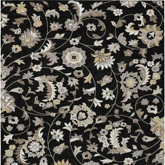 Black Beige And Ivory Floral Washable Indoor Outdoor Area Rug Photo 5