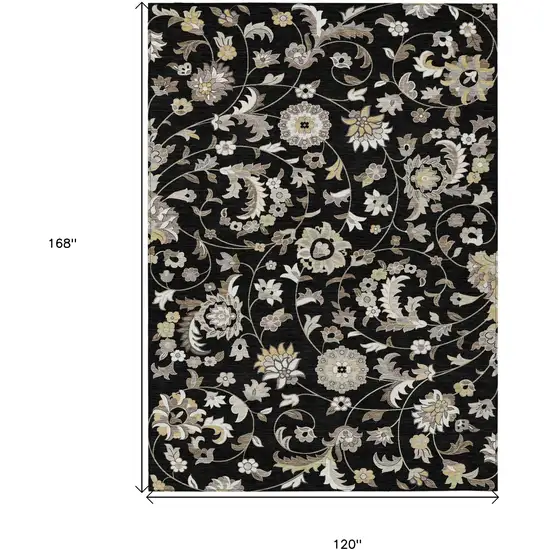 Black Beige And Ivory Floral Washable Indoor Outdoor Area Rug Photo 3
