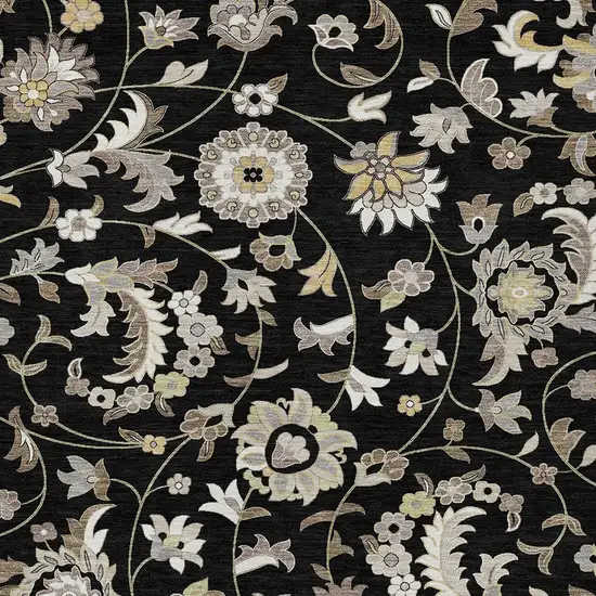 Black Beige And Ivory Floral Washable Indoor Outdoor Area Rug Photo 5