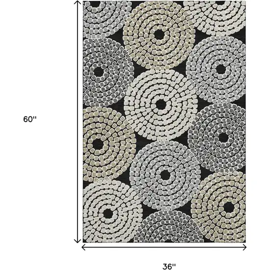 Black Beige And Ivory Geometric Washable Area Rug With UV Protection Photo 3