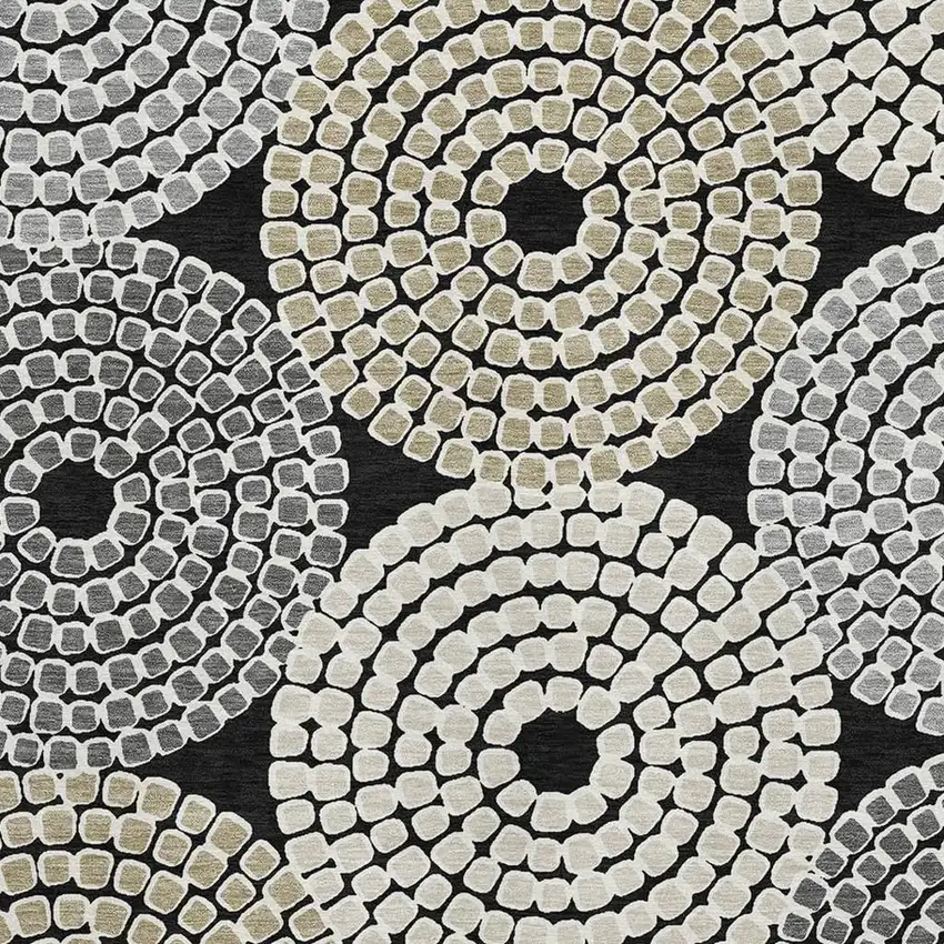 Black Beige And Ivory Geometric Washable Area Rug With UV Protection Photo 3