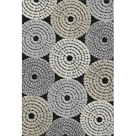Black Beige And Ivory Geometric Washable Area Rug With UV Protection Photo 4