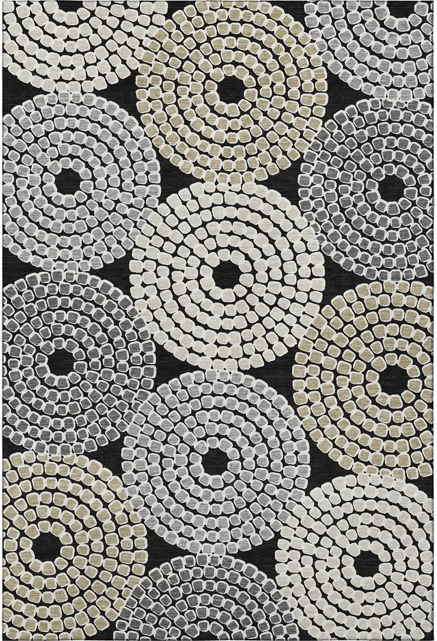 Black Beige And Ivory Geometric Washable Area Rug With UV Protection Photo 4