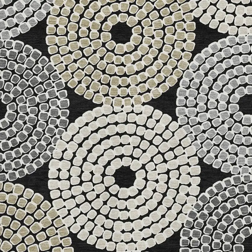 Black Beige And Ivory Geometric Washable Area Rug With UV Protection Photo 3