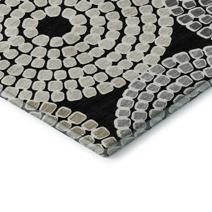 Black Beige And Ivory Geometric Washable Area Rug With UV Protection Photo 8