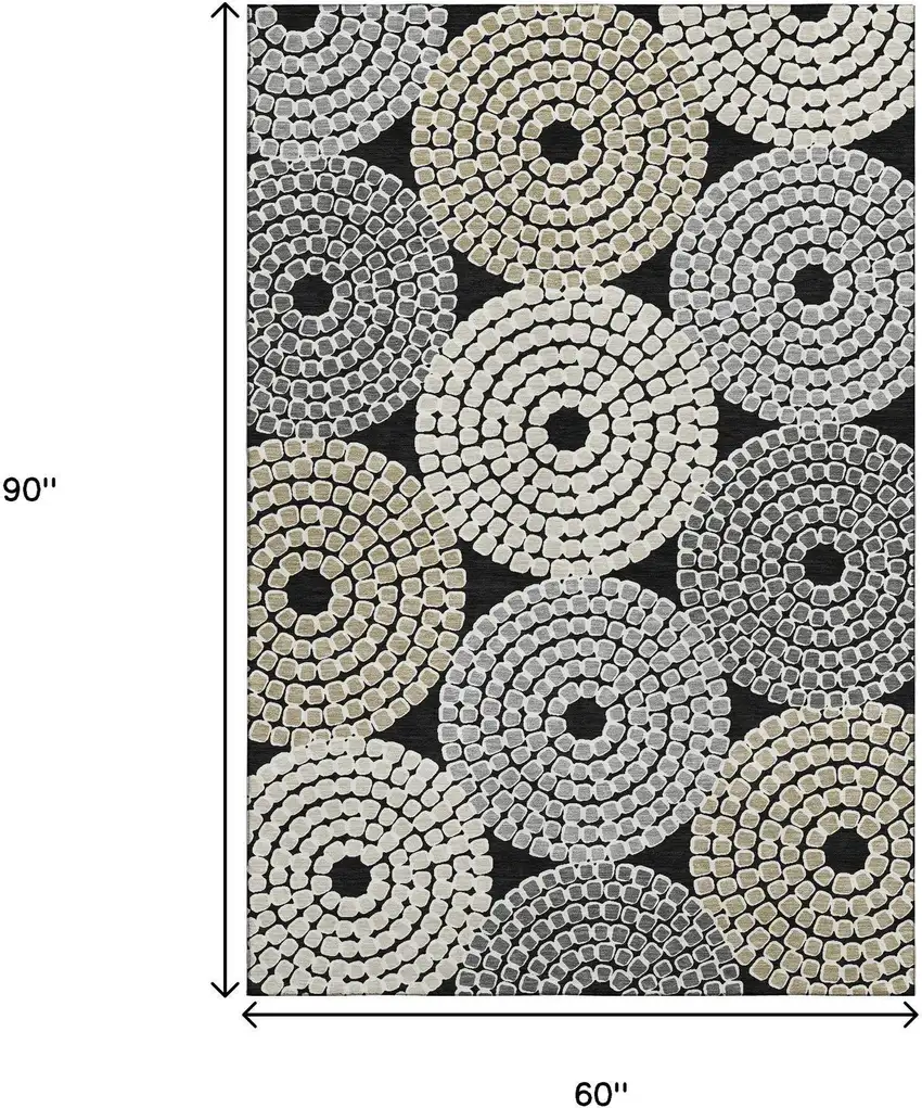 Black Beige And Ivory Geometric Washable Area Rug With UV Protection Photo 7