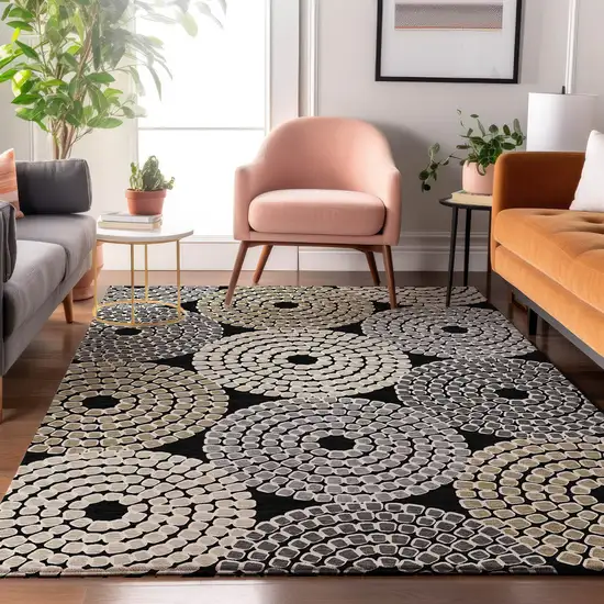 Black Beige And Ivory Geometric Washable Area Rug With UV Protection Photo 5