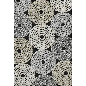 Photo of Black Beige And Ivory Geometric Washable Area Rug With UV Protection