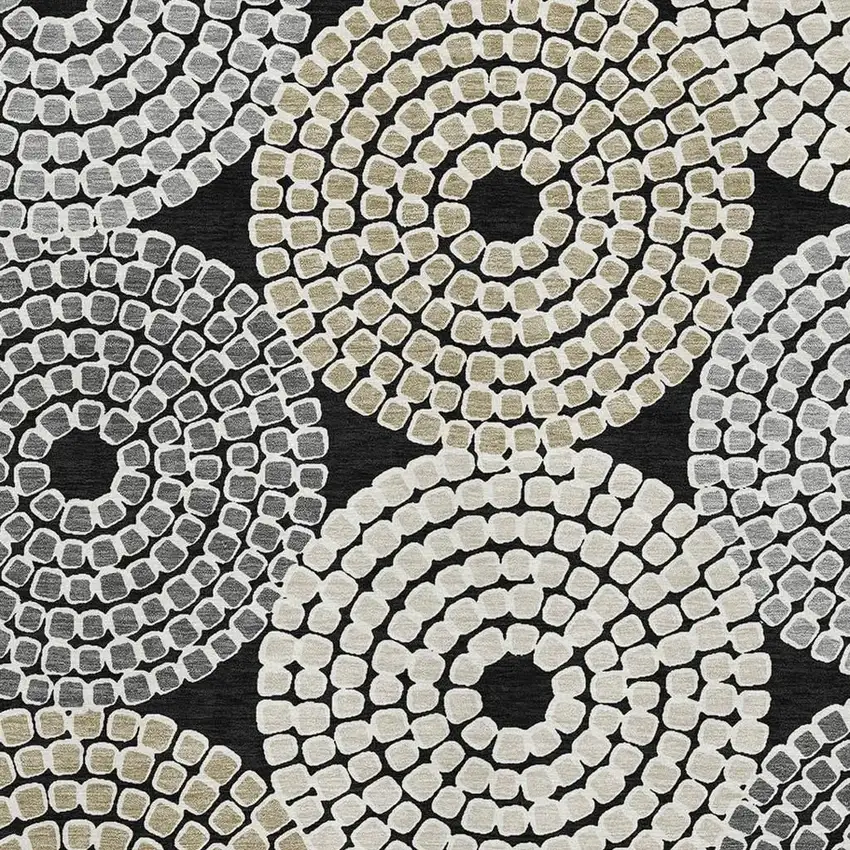 Black Beige And Ivory Geometric Washable Area Rug With UV Protection Photo 3