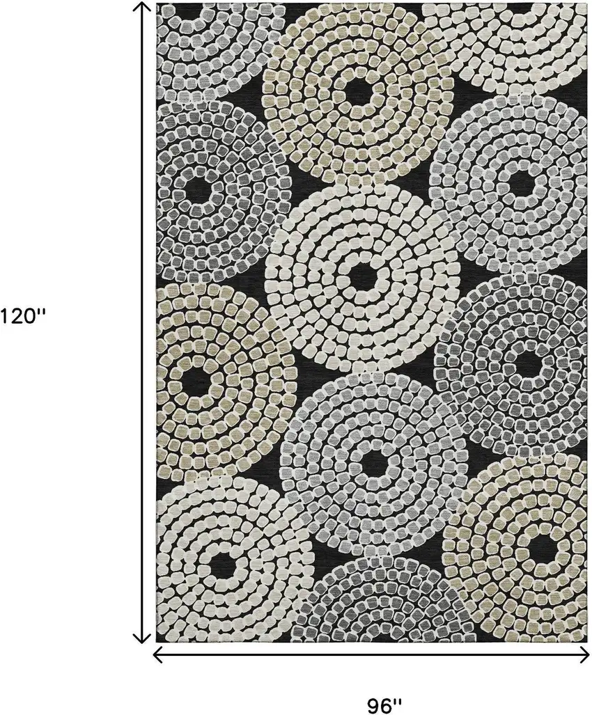 Black Beige And Ivory Geometric Washable Area Rug With UV Protection Photo 7