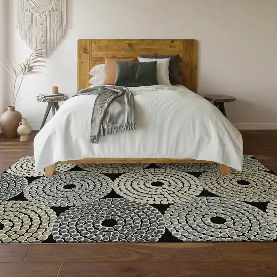 Black Beige And Ivory Geometric Washable Area Rug With UV Protection Photo 6