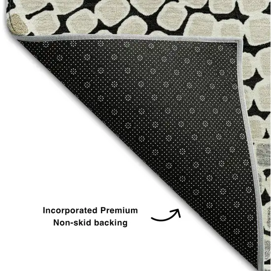 Black Beige And Ivory Geometric Washable Area Rug With UV Protection Photo 7