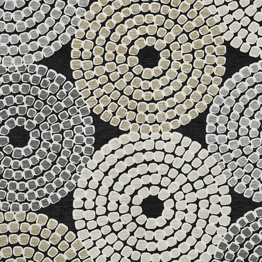 Black Beige And Ivory Geometric Washable Area Rug With UV Protection Photo 3