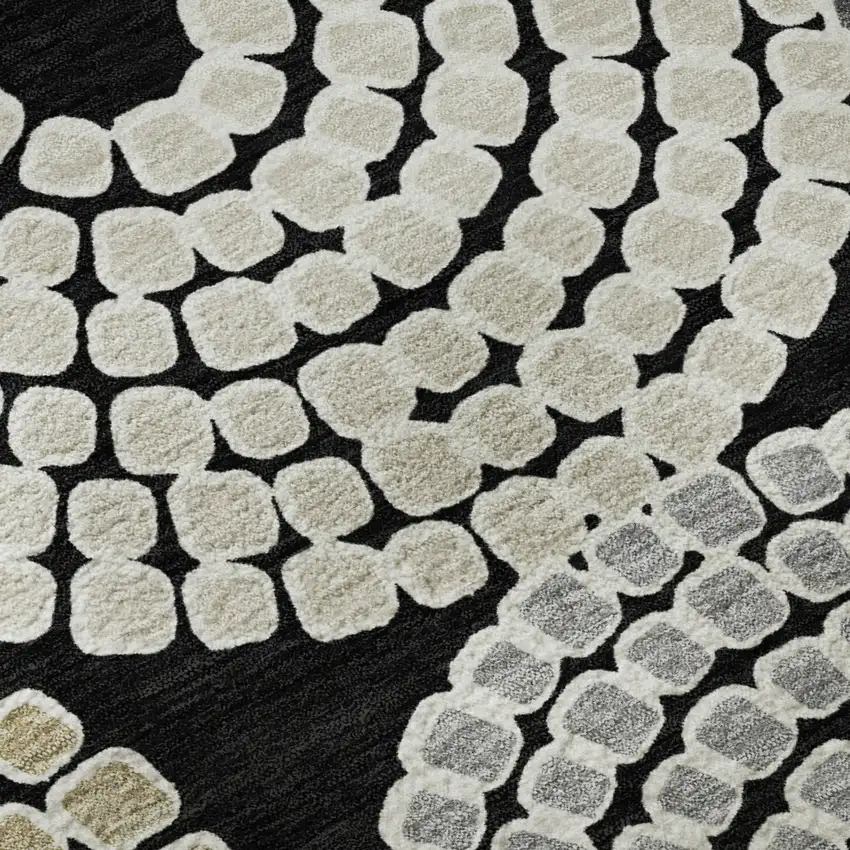 Black Beige And Ivory Geometric Washable Area Rug With UV Protection Photo 9