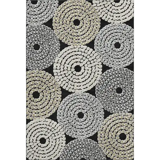 Black Beige And Ivory Geometric Washable Area Rug With UV Protection Photo 1