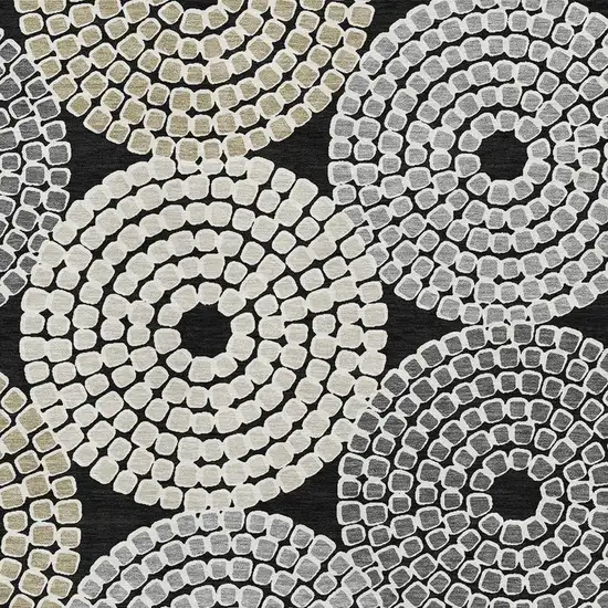 Black Beige And Ivory Geometric Washable Area Rug With UV Protection Photo 3