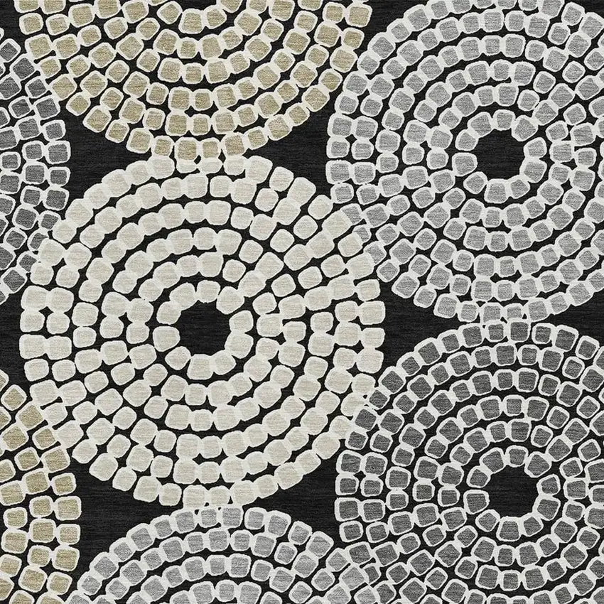 Black Beige And Ivory Geometric Washable Area Rug With UV Protection Photo 3