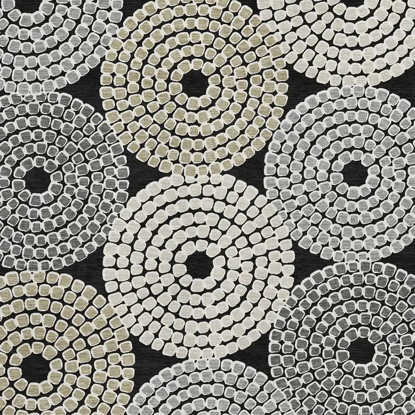 Black Beige And Ivory Geometric Washable Area Rug With UV Protection Photo 4