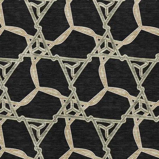 Black Beige And Ivory Geometric Washable Area Rug With UV Protection Photo 2