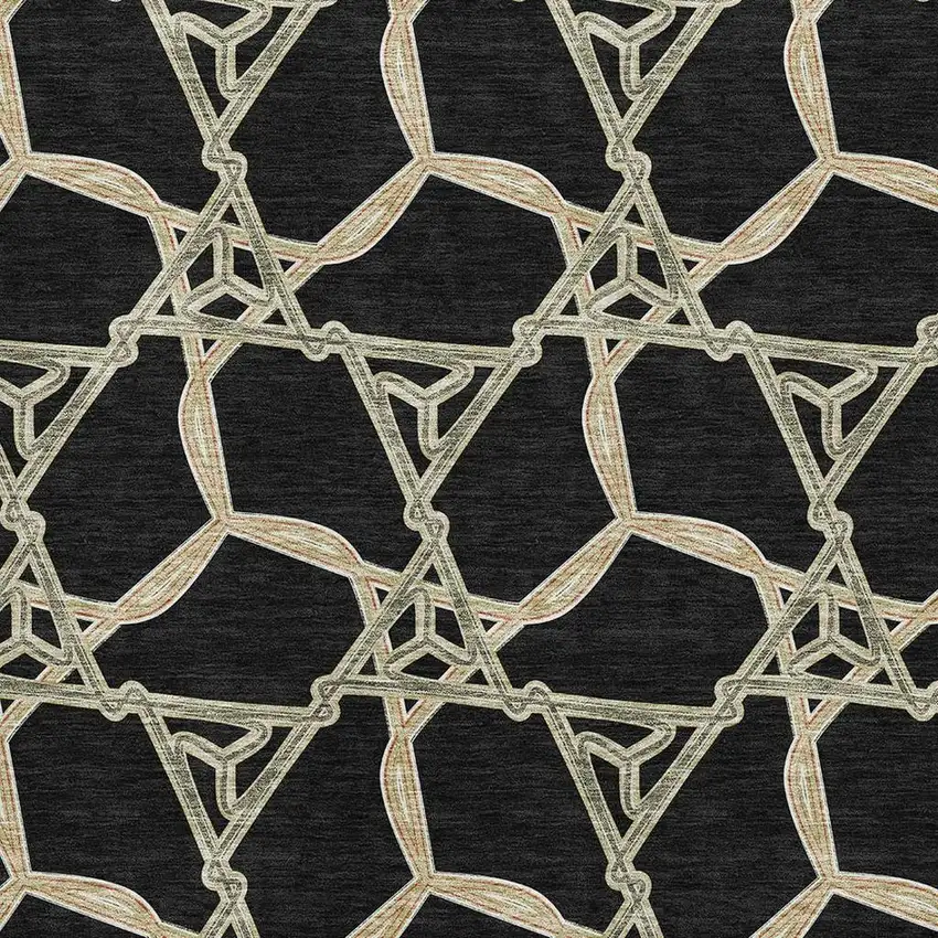 Black Beige And Ivory Geometric Washable Area Rug With UV Protection Photo 2