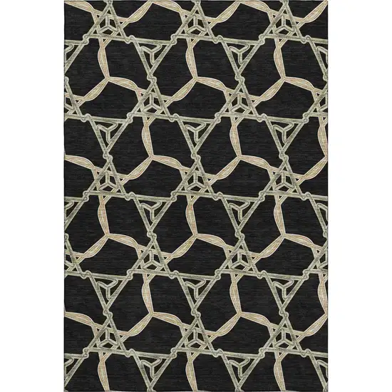 Black Beige And Ivory Geometric Washable Area Rug With UV Protection Photo 1