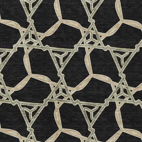 Black Beige And Ivory Geometric Washable Area Rug With UV Protection Photo 2