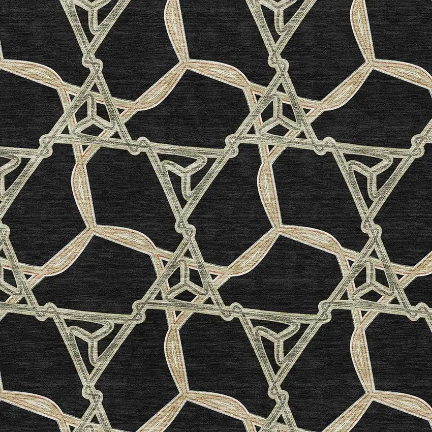 Black Beige And Ivory Geometric Washable Area Rug With UV Protection Photo 2