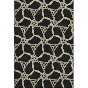 Photo of Black Beige And Ivory Geometric Washable Area Rug With UV Protection