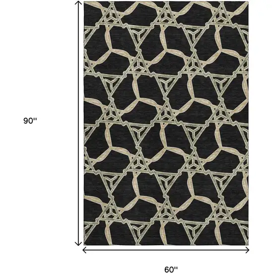 Black Beige And Ivory Geometric Washable Area Rug With UV Protection Photo 8