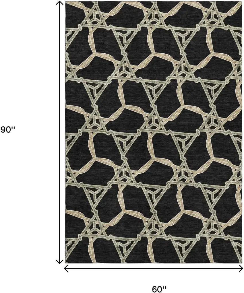 Black Beige And Ivory Geometric Washable Area Rug With UV Protection Photo 8