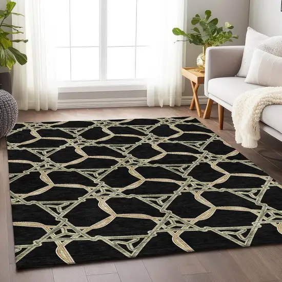 Black Beige And Ivory Geometric Washable Area Rug With UV Protection Photo 4