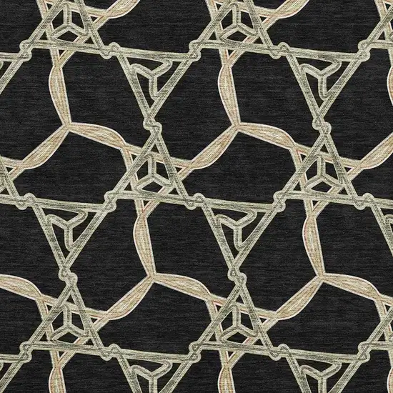 Black Beige And Ivory Geometric Washable Area Rug With UV Protection Photo 2