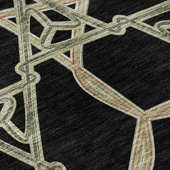 Black Beige And Ivory Geometric Washable Area Rug With UV Protection Photo 9