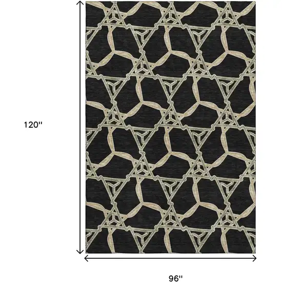 Black Beige And Ivory Geometric Washable Area Rug With UV Protection Photo 8