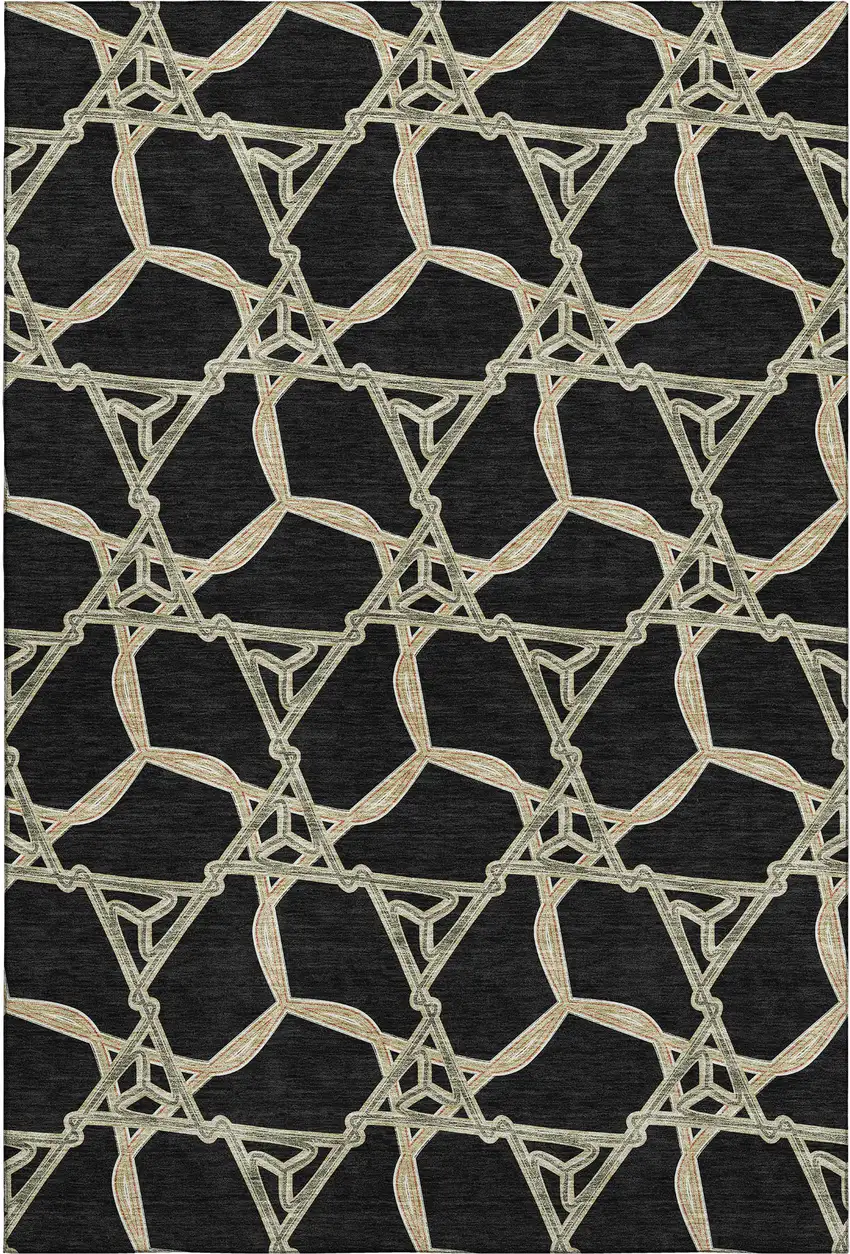 Black Beige And Ivory Geometric Washable Area Rug With UV Protection Photo 1