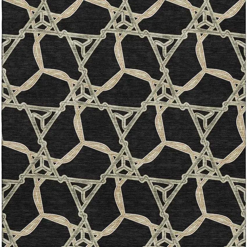 Black Beige And Ivory Geometric Washable Area Rug With UV Protection Photo 2