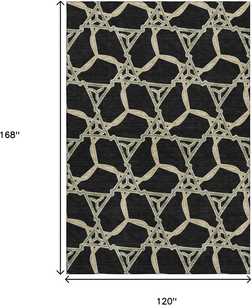 Black Beige And Ivory Geometric Washable Area Rug With UV Protection Photo 8