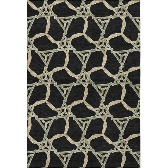Black Beige And Ivory Geometric Washable Area Rug With UV Protection Photo 3