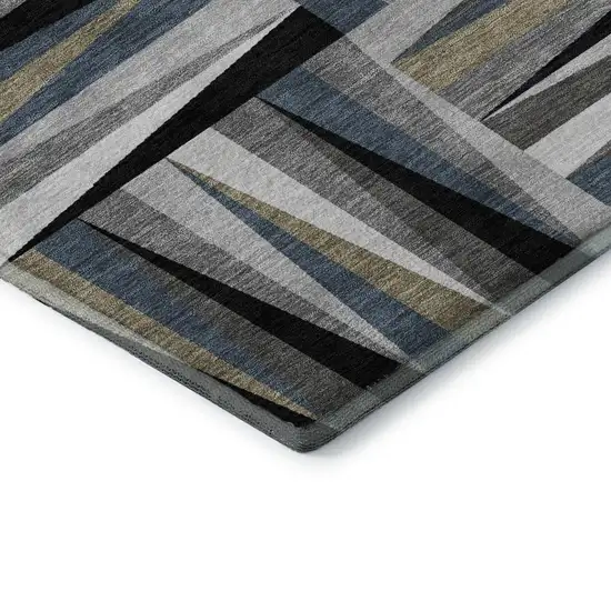 Black Beige And Ivory Geometric Washable Area Rug With UV Protection Photo 7