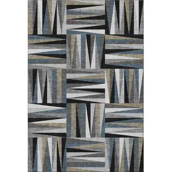 Black Beige And Ivory Geometric Washable Area Rug With UV Protection Photo 3