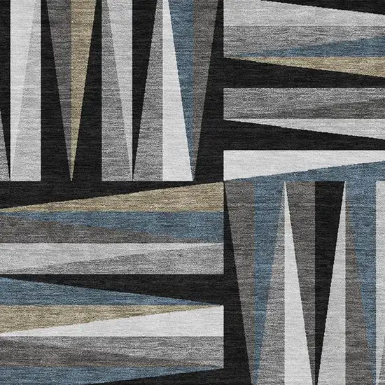 Black Beige And Ivory Geometric Washable Area Rug With UV Protection Photo 2