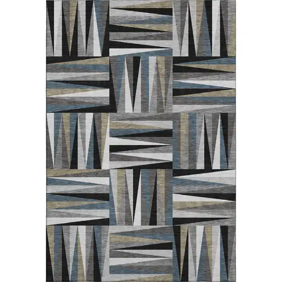 Black Beige And Ivory Geometric Washable Area Rug With UV Protection Photo 1