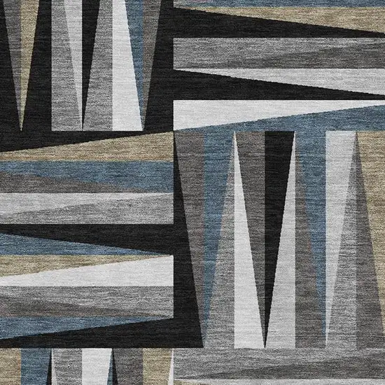 Black Beige And Ivory Geometric Washable Area Rug With UV Protection Photo 2