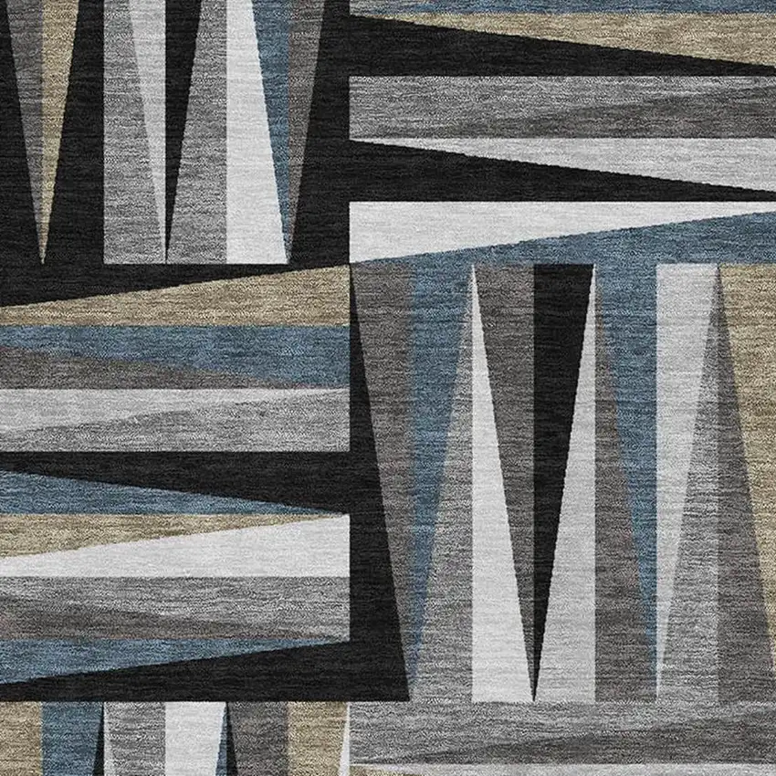 Black Beige And Ivory Geometric Washable Area Rug With UV Protection Photo 2