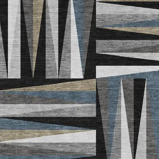 Black Beige And Ivory Geometric Washable Area Rug With UV Protection Photo 2