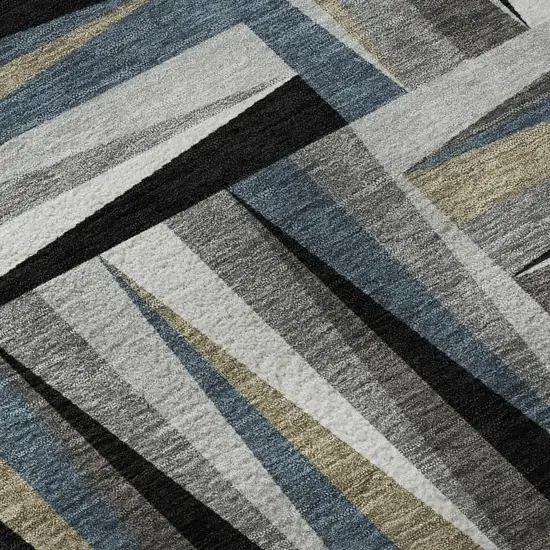 Black Beige And Ivory Geometric Washable Area Rug With UV Protection Photo 9